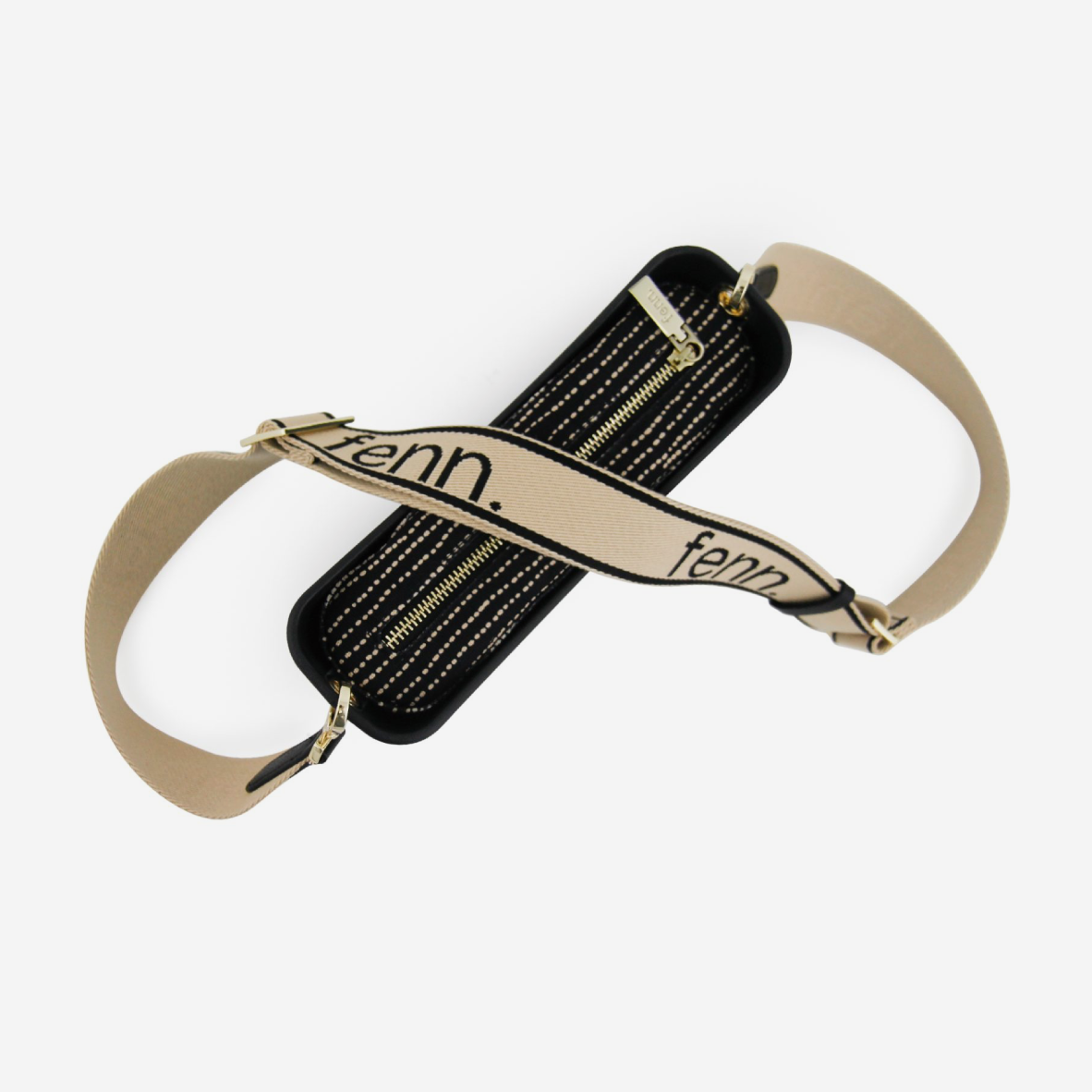 Classic Handbag - Black - Dotted Lines Inner - Black On Beige Strap