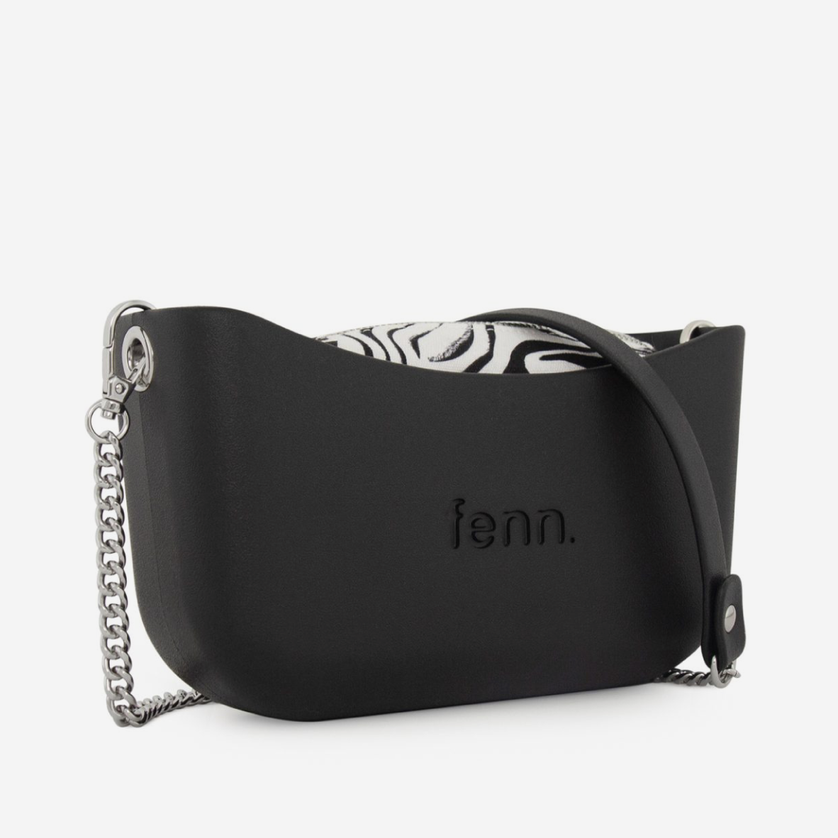 Classic Handbag - Black - Zebra  Inner - Silver Chain