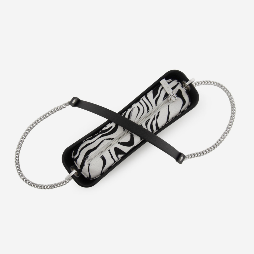 Classic Handbag - Black - Zebra  Inner - Silver Chain
