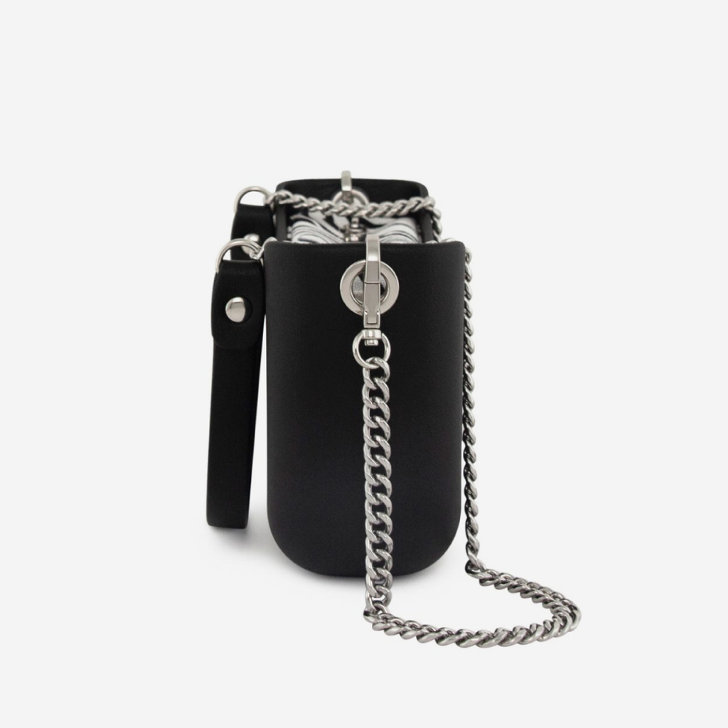 Classic Handbag - Black - Zebra  Inner - Silver Chain