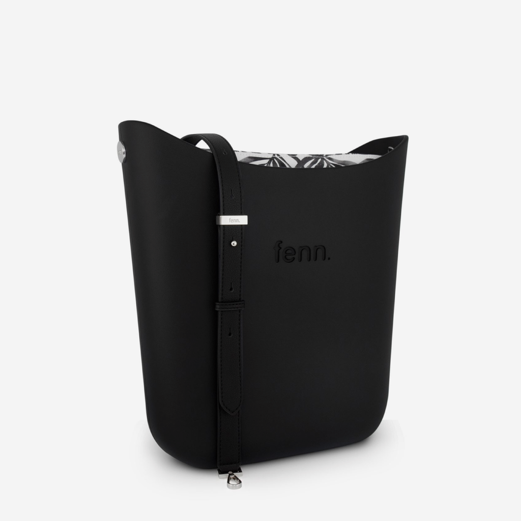Elegant Handbag - Black - Leaves Inner - Black Flat Strap