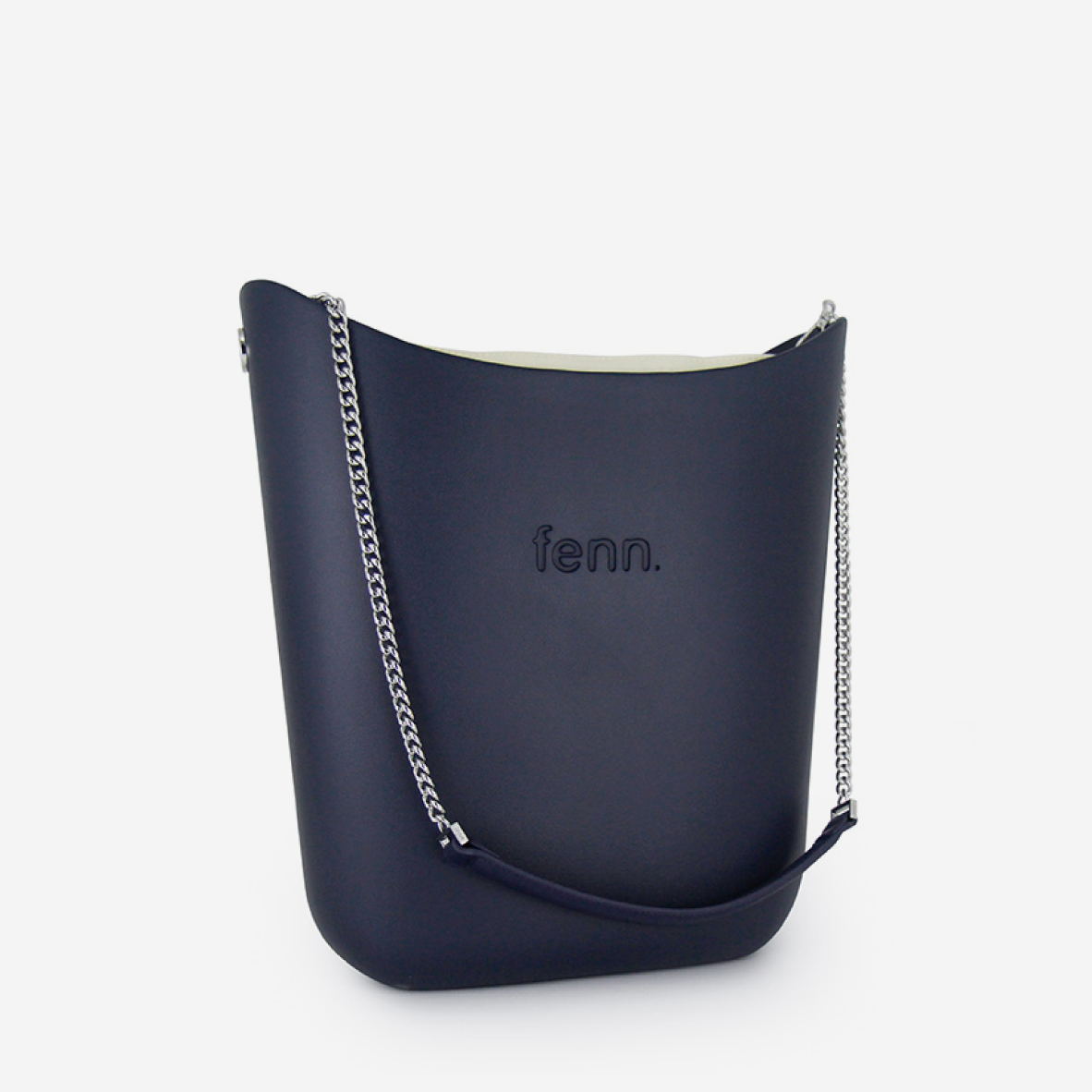 Elegant Handbag - Navy - Beige Inner - Silver Chain