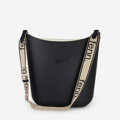Elegant Handbag - Black - Beige Inner - Black On Beige Strap