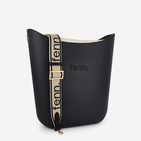 Elegant Handbag - Black - Beige Inner - Black On Beige Strap