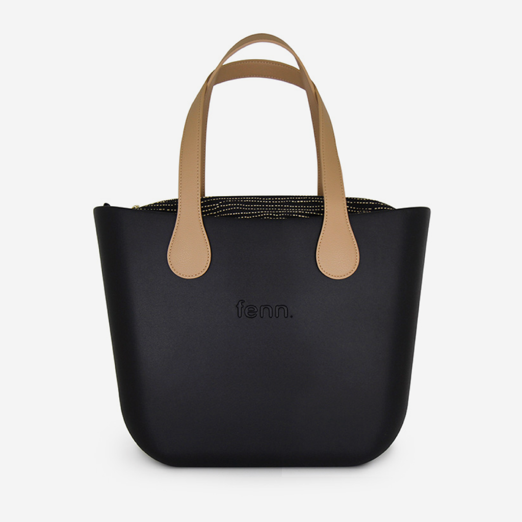 Original Handbag - Black - Dotted Line Inner - Light Tan Handles