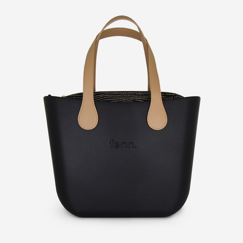 Original Handbag - Black - Dotted Line Inner - Light Tan Handles