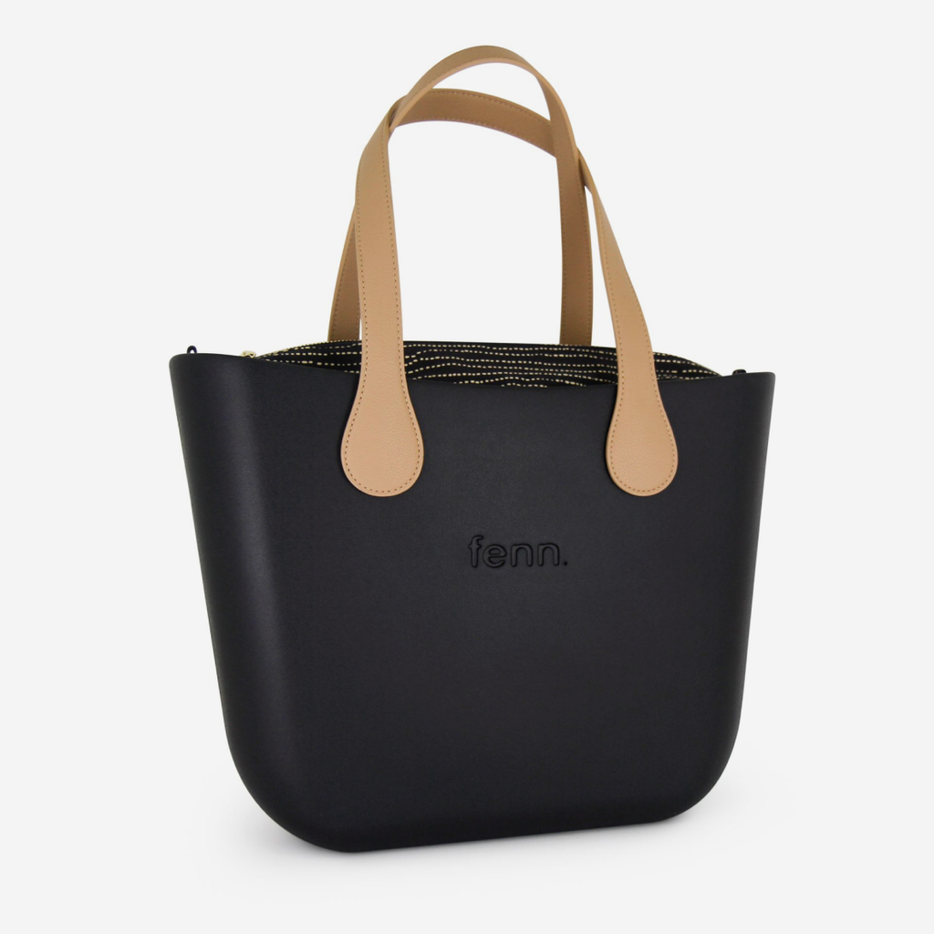Original Handbag - Black - Dotted Line Inner - Light Tan Handles