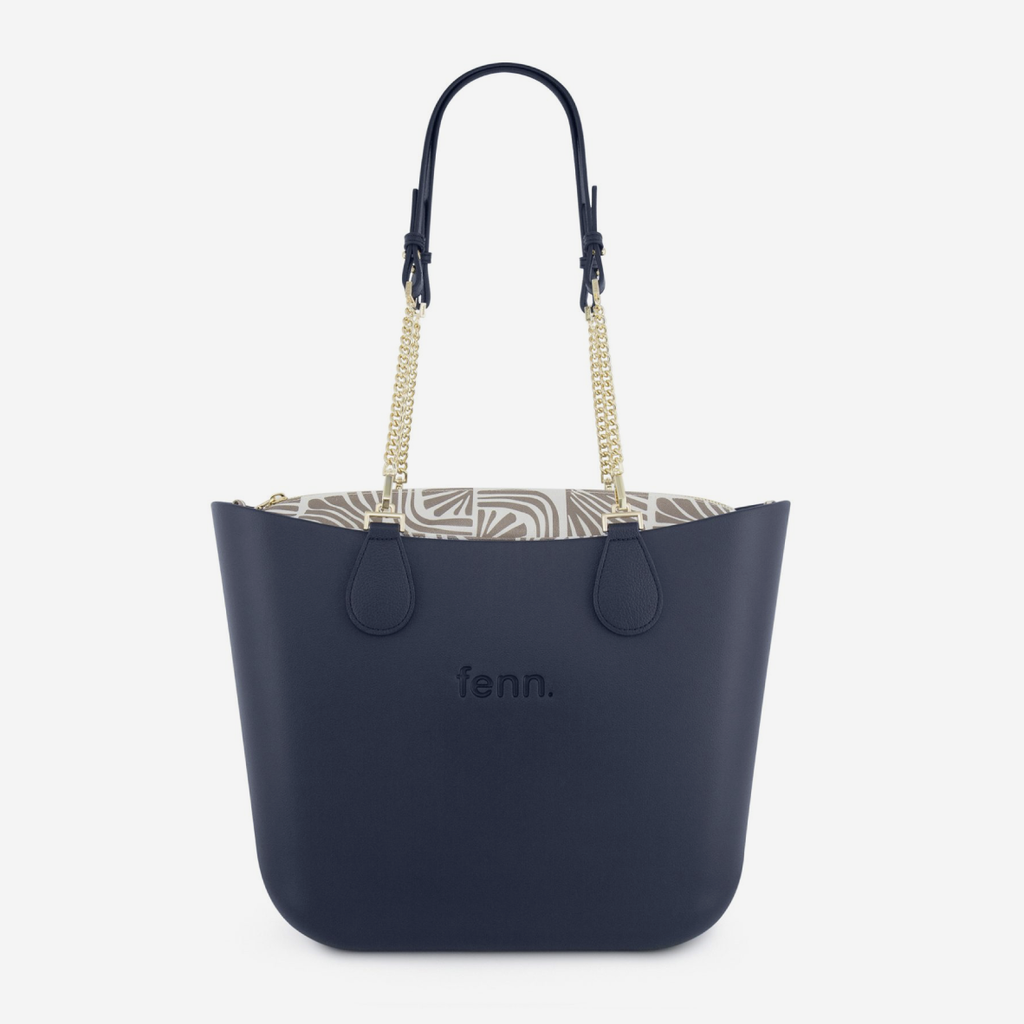 Original Handbag - Navy - Waves Inner - Navy Handles - Gold Chain