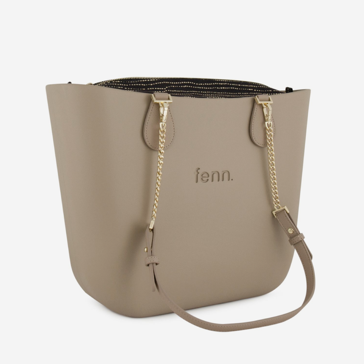 Original Handbag - Stone - Dotted Lines Inner - Light Stone Handle - Gold Chain