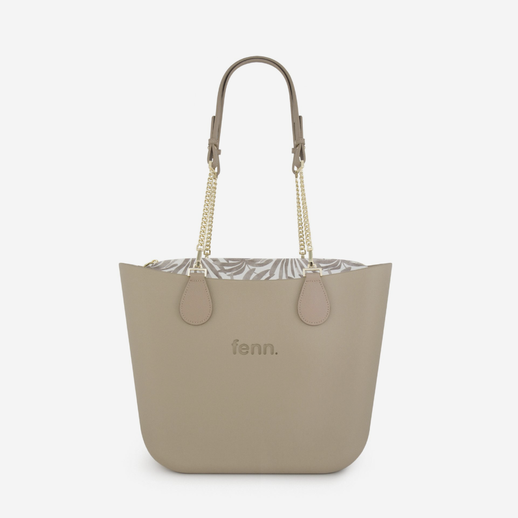 Original Handbag - Stone - Leaves Inner - Light Stone Handles - Gold Chain