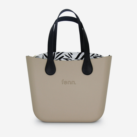 Original Handbag - Stone - Stripe Inner - Black Handles
