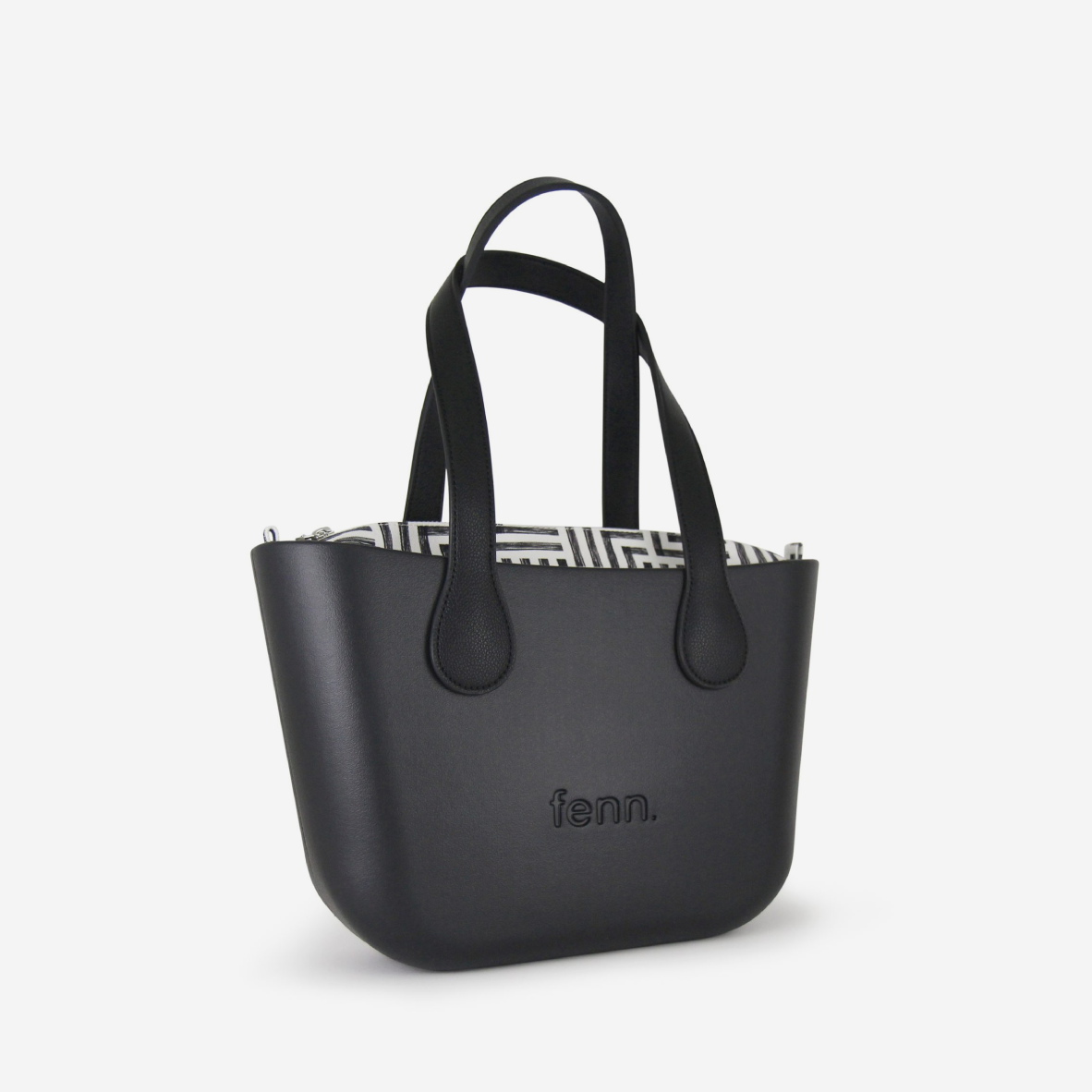 Petite Handbag - Black - Geometric Inner - Black Handle