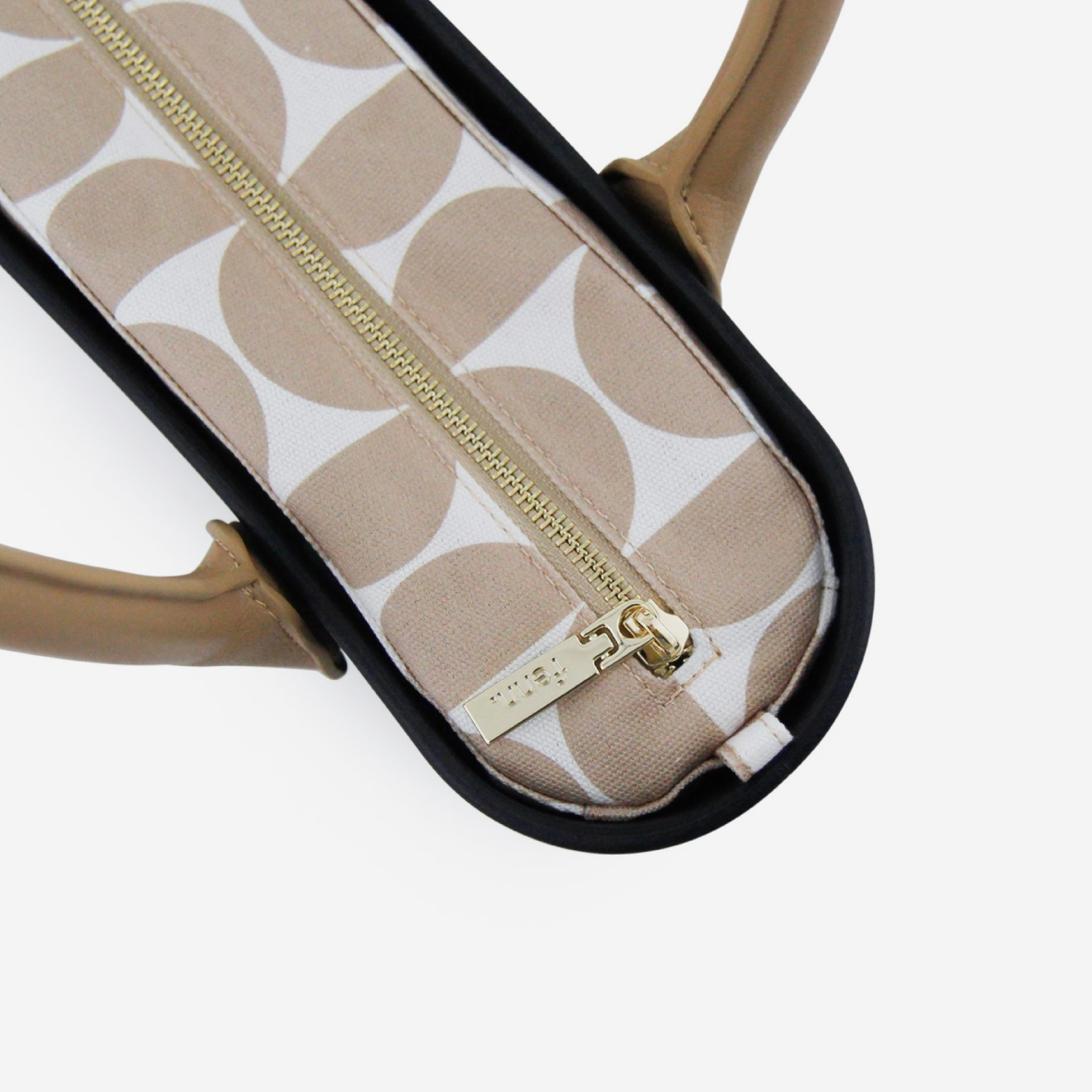 Petite Handbag - Black - Half Circles Inner - Light Tan Handle