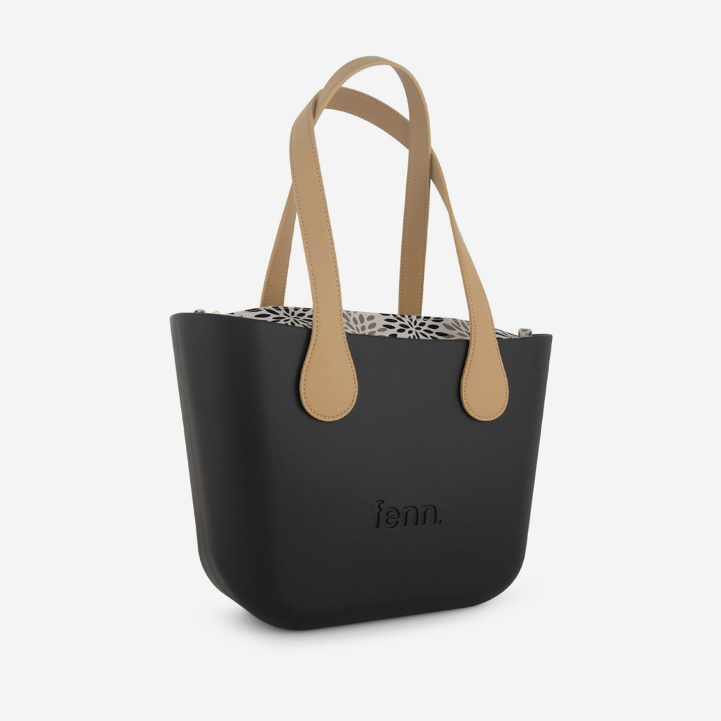 Petite Handbag - Black - Honeycomb Inner - Light Tan Handles