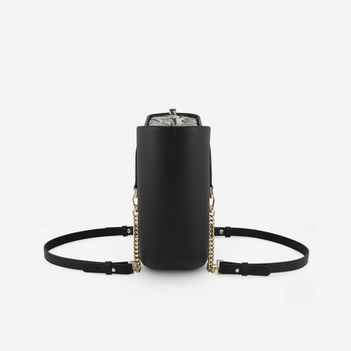 Petite Handbag - Black - Leaves Inner - Black Handle - Gold Chain