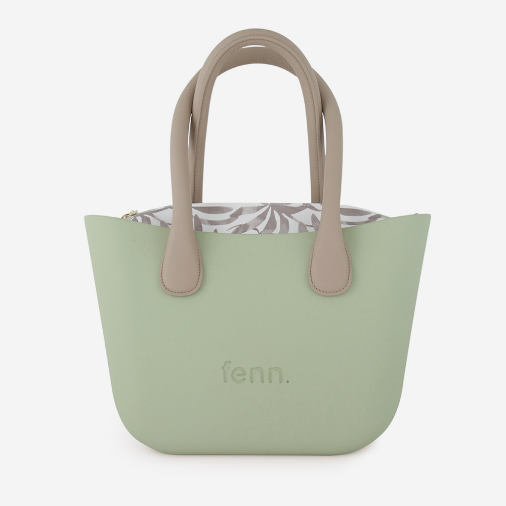 Petite Handbag - Pastel Green - Leaves Inner - Light Stone Handles