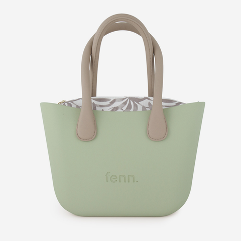 Petite Handbag - Pastel Green - Leaves Inner - Light Stone Handles