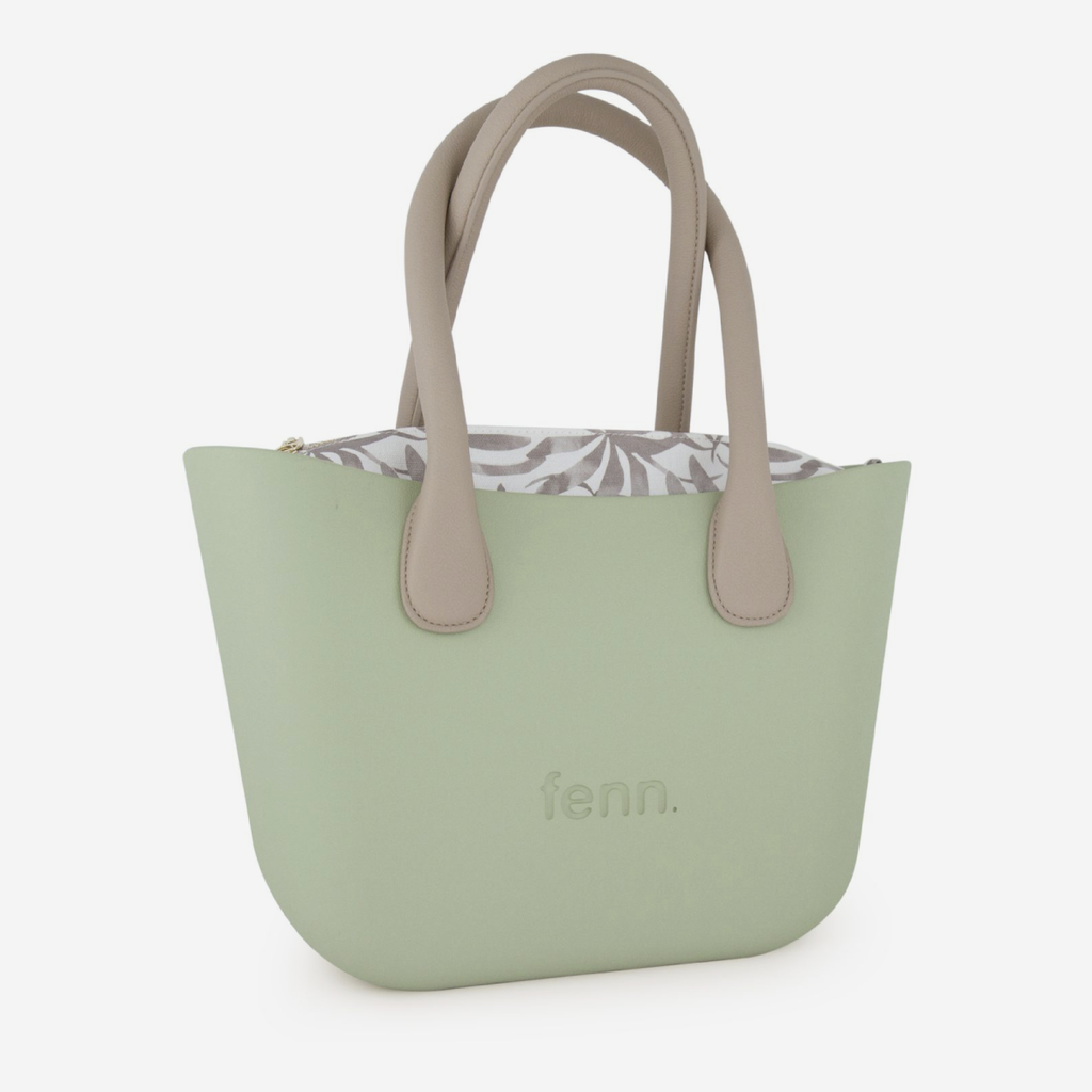 Petite Handbag - Pastel Green - Leaves Inner - Light Stone Handles