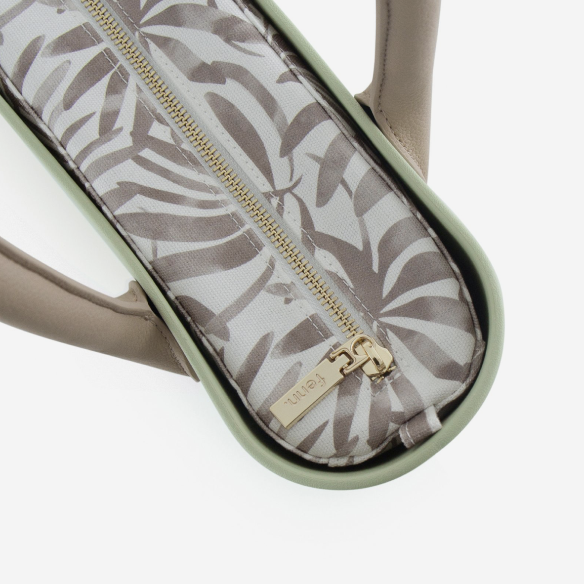 Petite Handbag - Pastel Green - Leaves Inner - Light Stone Handles
