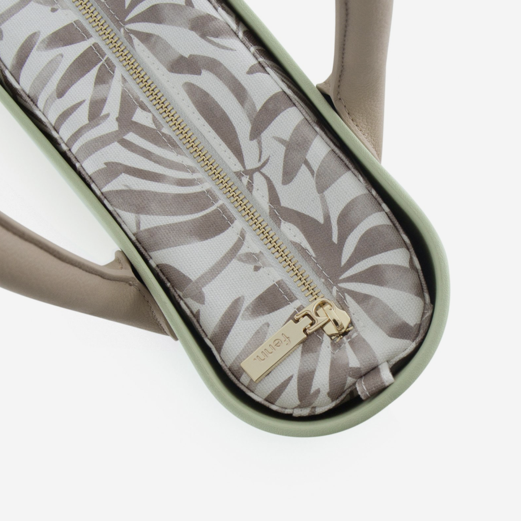 Petite Handbag - Pastel Green - Leaves Inner - Light Stone Handles