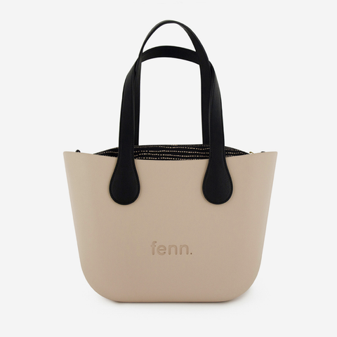 Petite Handbag - Sand - Dotted Lines Inner - Black Handles