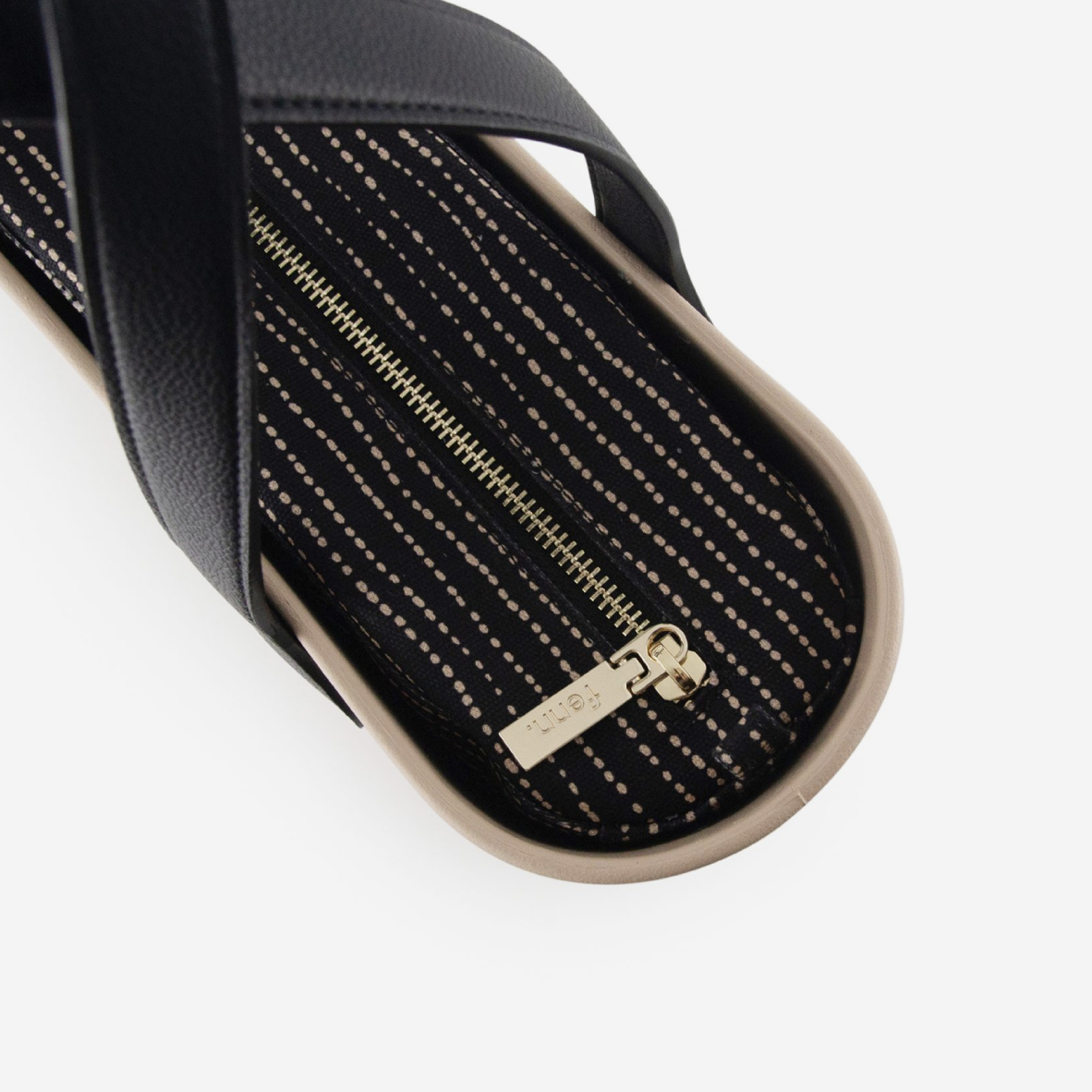 Petite Handbag - Sand - Dotted Lines Inner - Black Handles