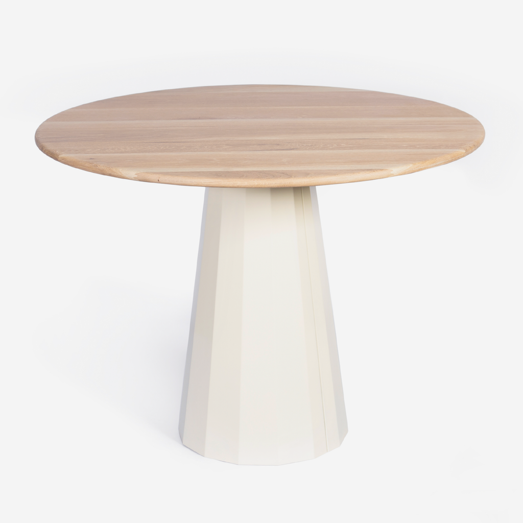 Fluted Cafe Table - Light Oak + Cream