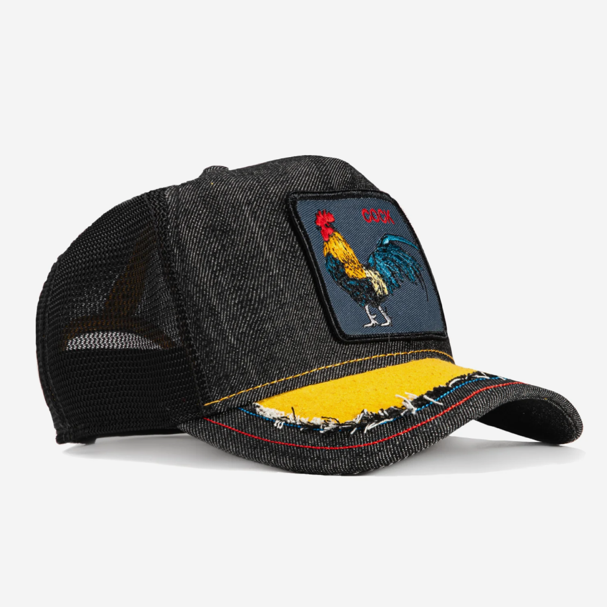 Silky Cock Distressed Peak - Denim Black & Yellow