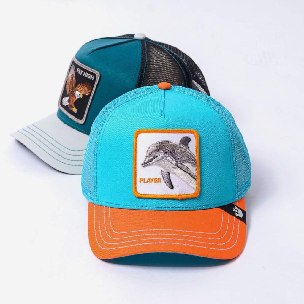 The Dolphin Fan Trucker - Turquoise & Orange