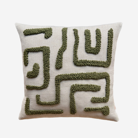 Punch Needle Scatter Cushion - Kuba Pattern 1 Olive Green
