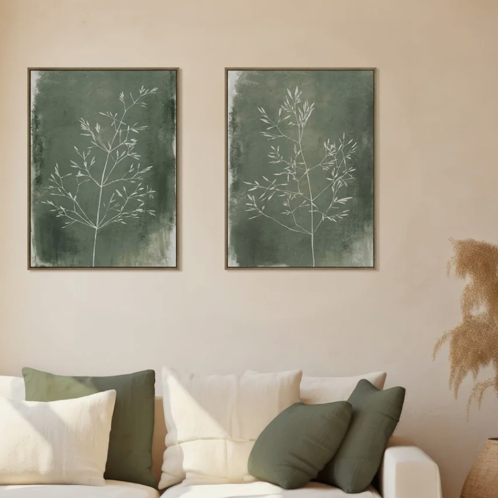 Hertex Wall Art - Twin Foliage Set In Evergreen