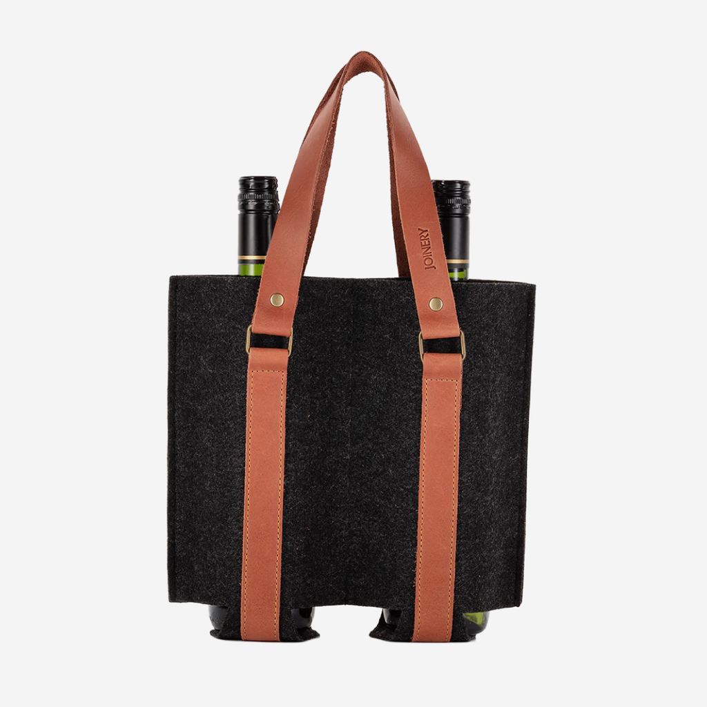 Double Wine Carrier - Charcoal + Tan Leather