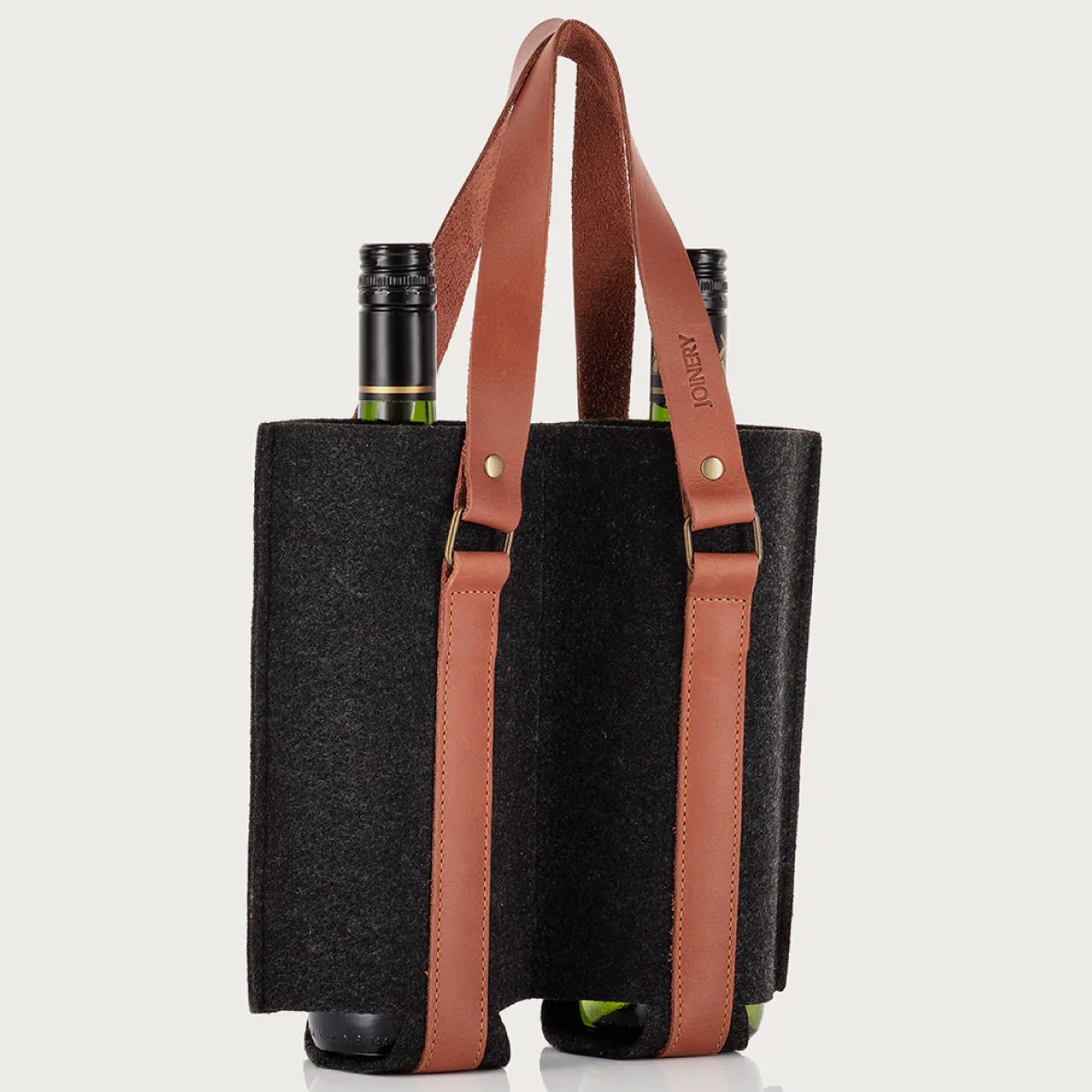 Double Wine Carrier - Charcoal + Tan Leather