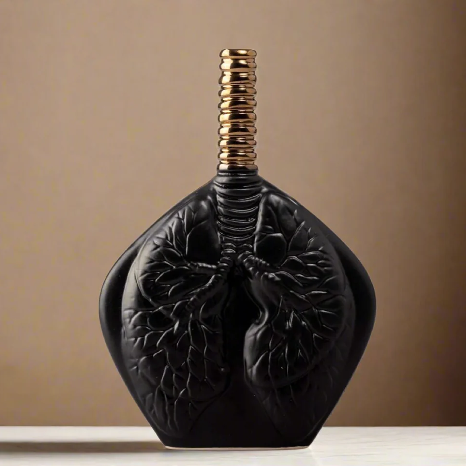 Just Breathe Lung Vase - Black & Bronze