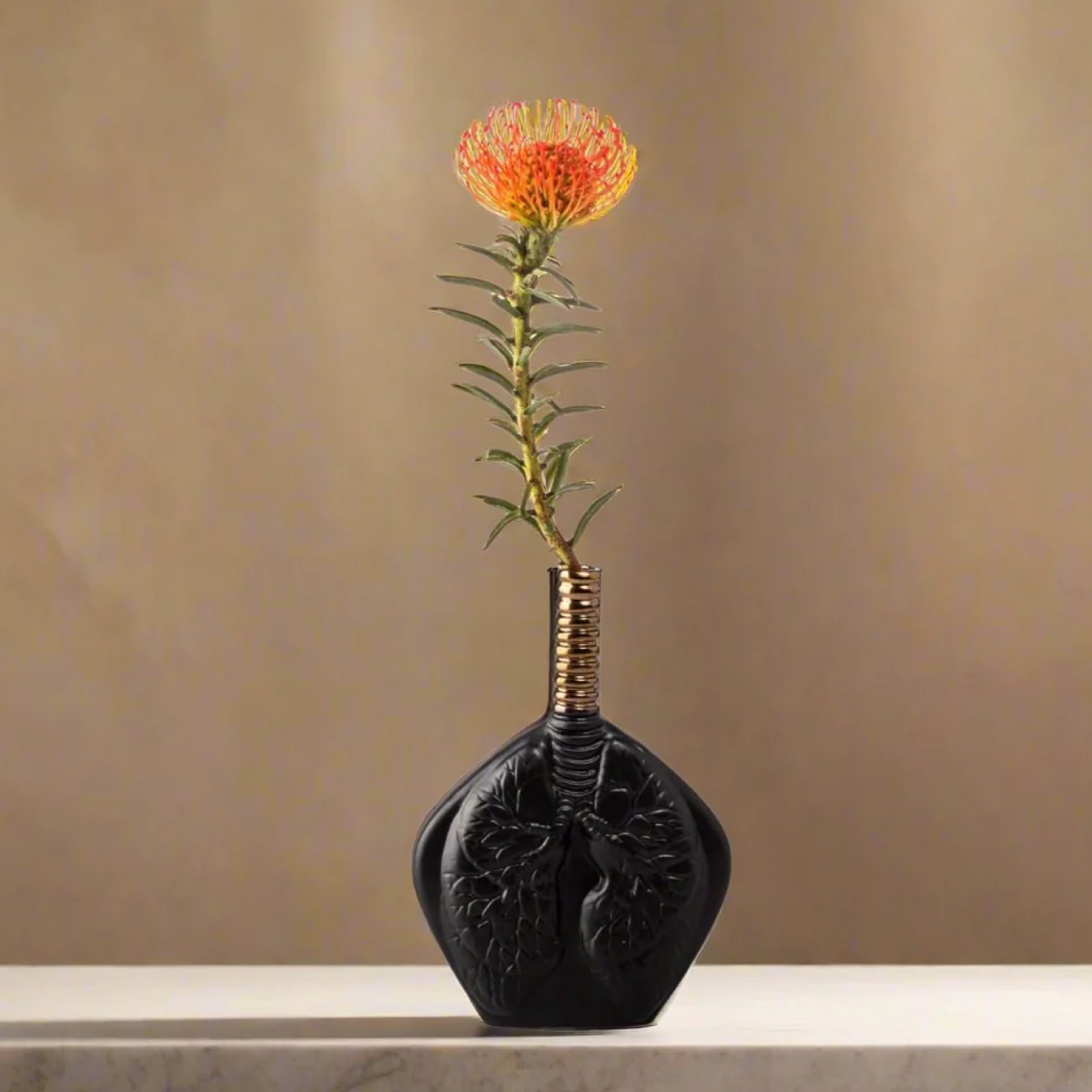 Just Breathe Lung Vase - Black & Bronze