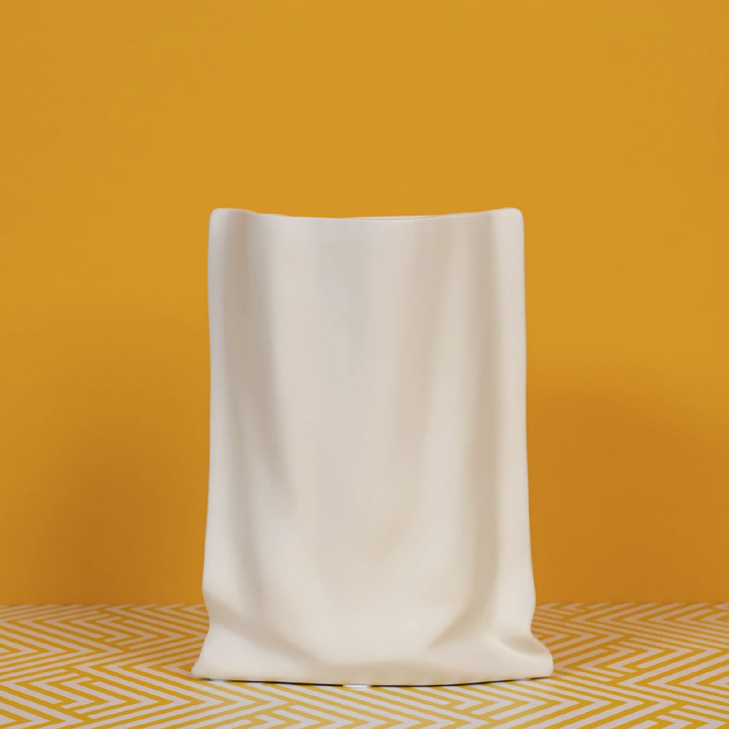 Matte White Paperbag Ceramic Vase