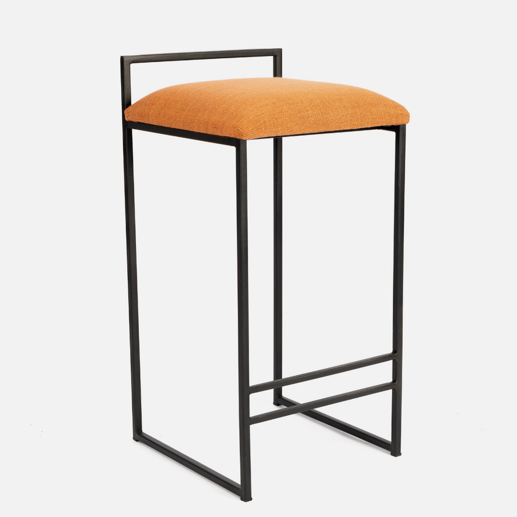 Locally made kitchen stool made from steel and upholstered in Hertex Fabric