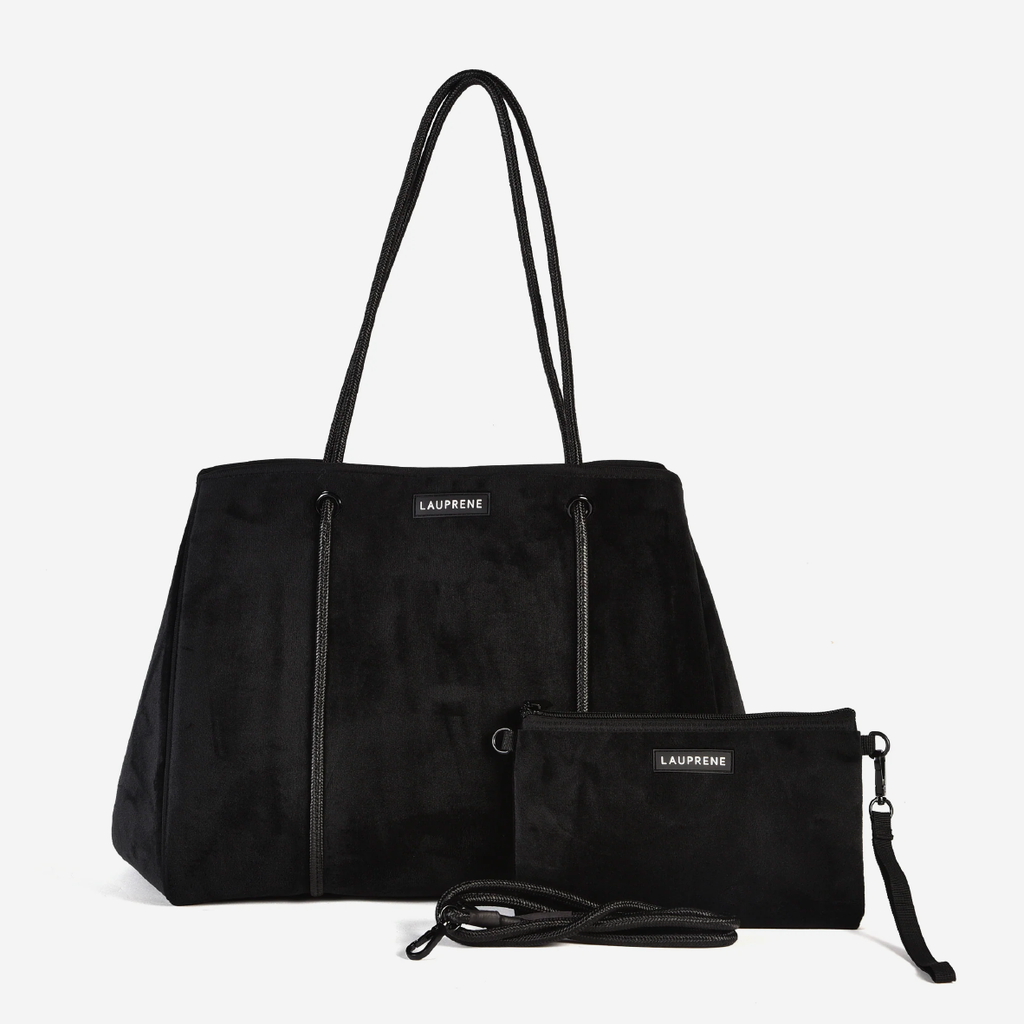Black velvet tote bag sales