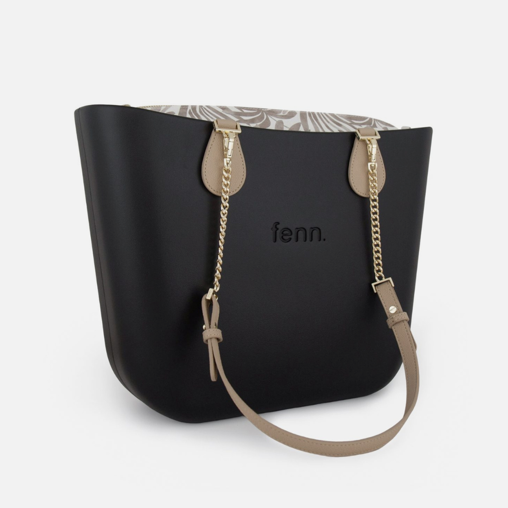 Original Handbag - Black - Palms Inner - Light Tan Handle - Gold Chain