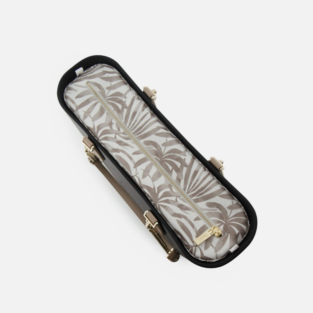 Original Handbag - Black - Palms Inner - Light Tan Handle - Gold Chain