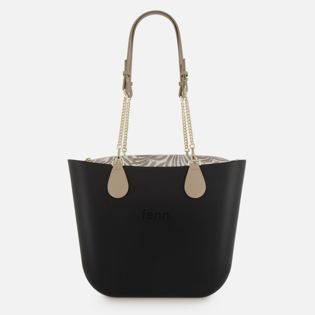 Original Handbag - Black - Palms Inner - Light Tan Handle - Gold Chain