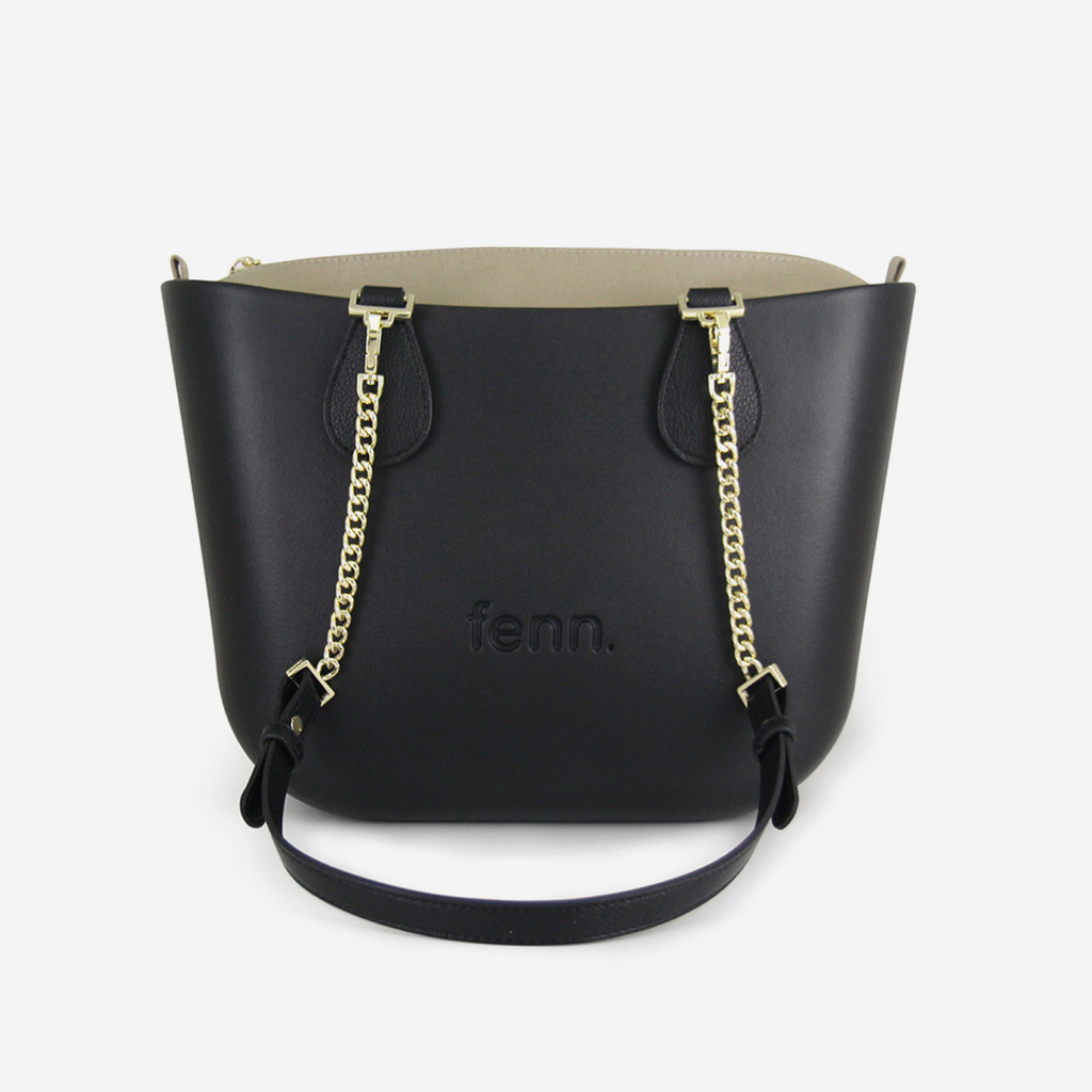 Petite Handbag - Black - Beige Inner - Gold Chain