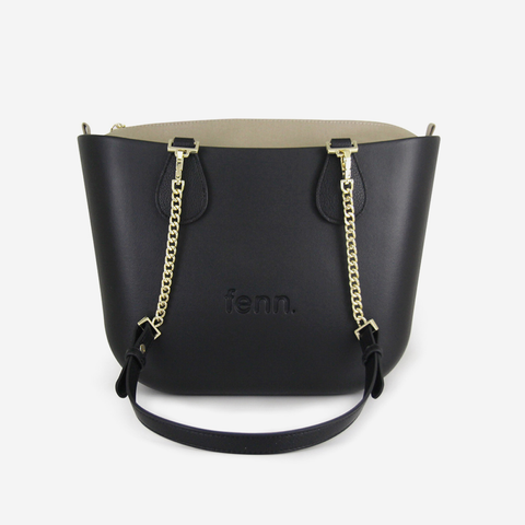 Petite Handbag - Black - Beige Inner - Gold Chain