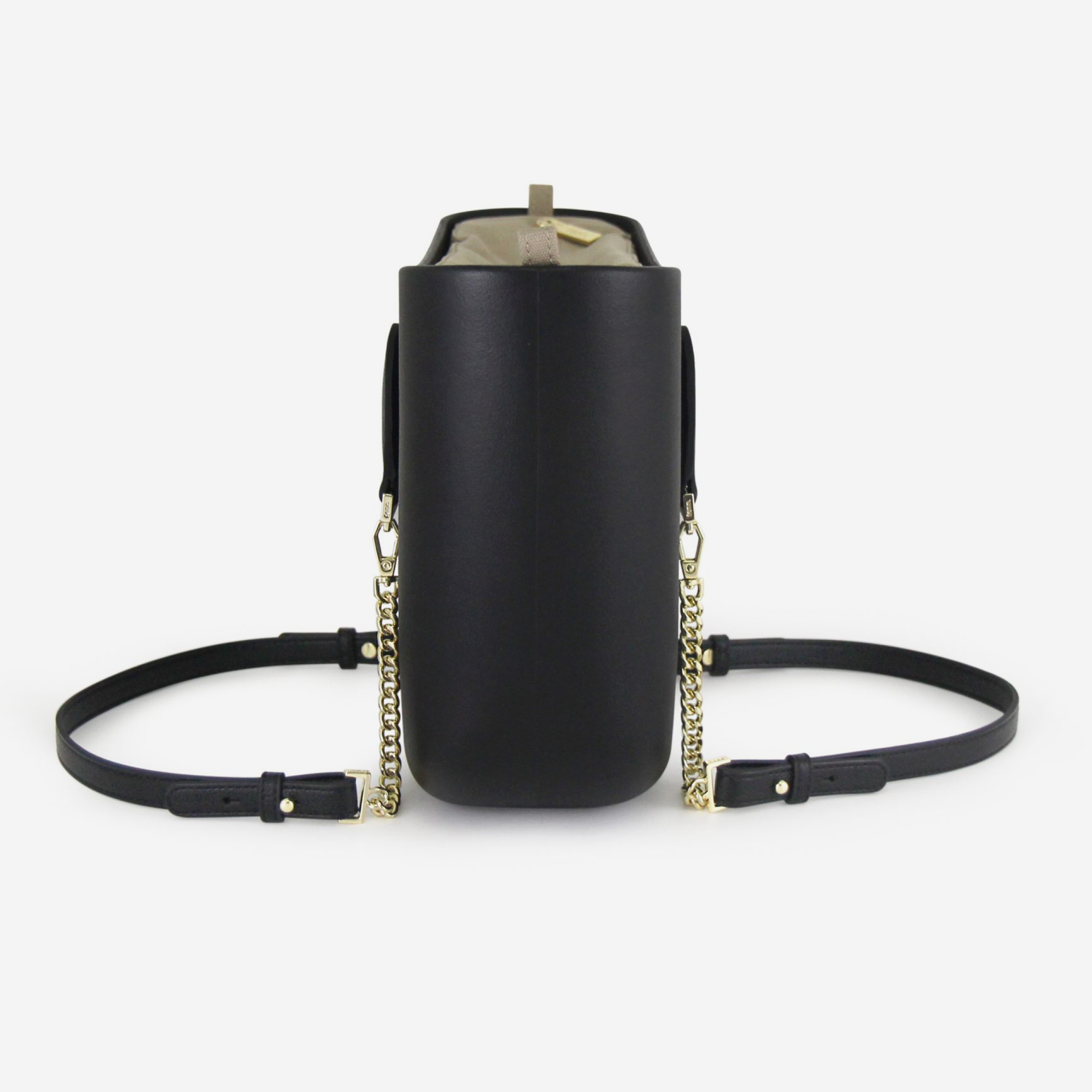 Petite Handbag - Black - Beige Inner - Gold Chain