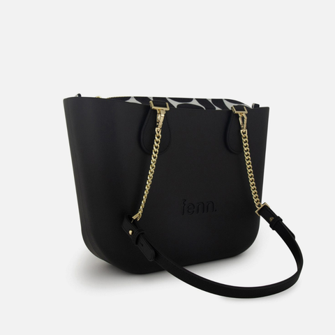 Petite Handbag - Black - Scalloped Inner - Black Handle - Gold Chain