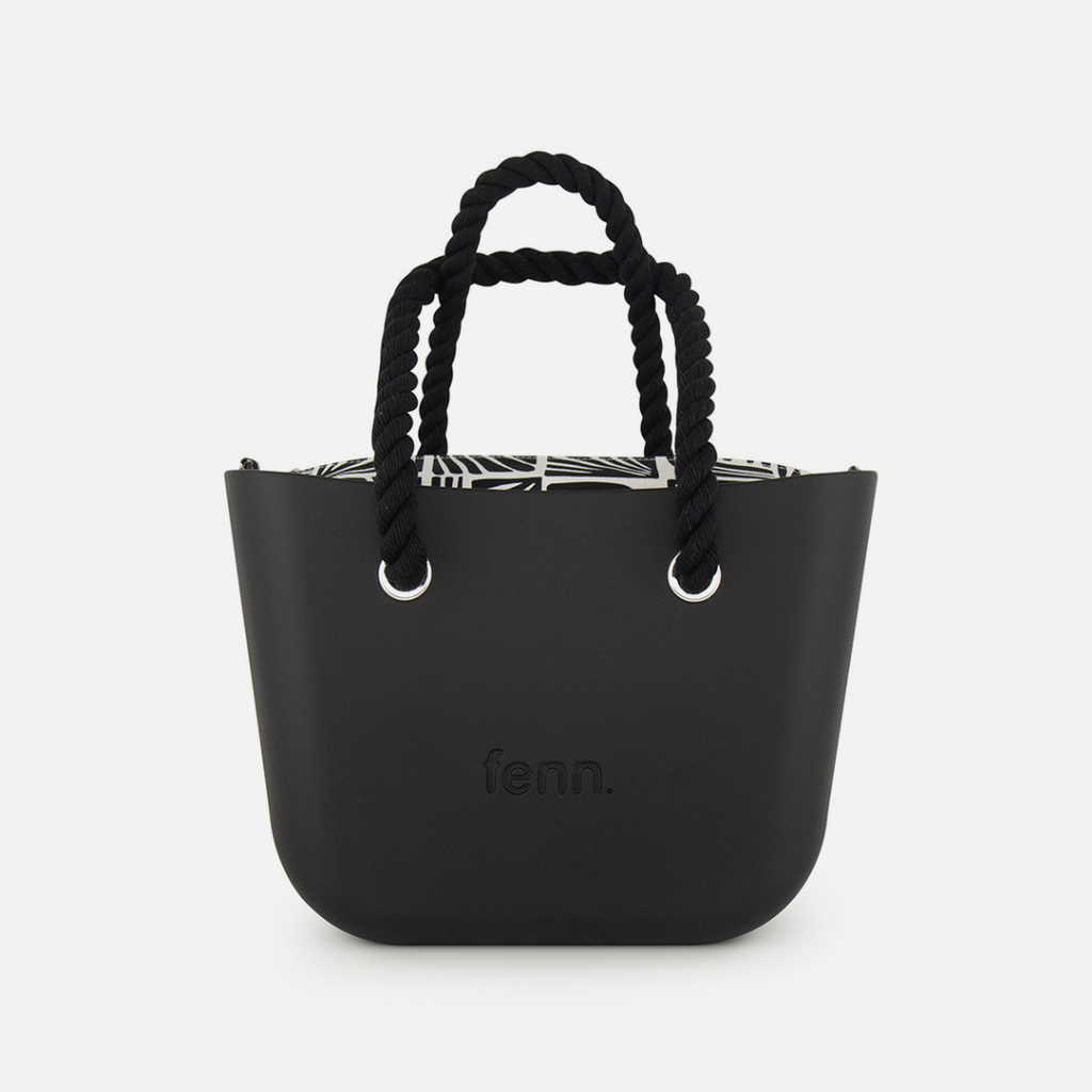 Petite Handbag - Patterned Inner - Black Rope