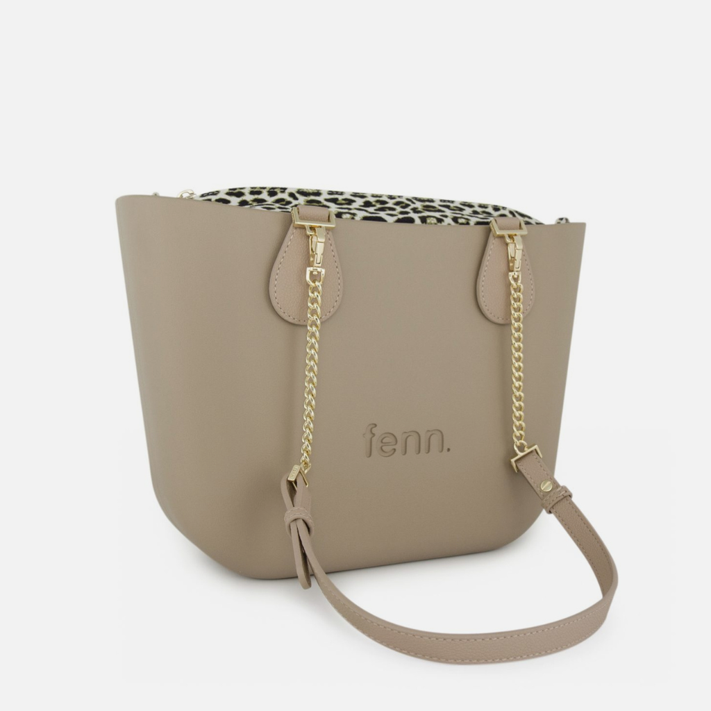 Petite Handbag - Stone - Leopard Inner - Gold Chain