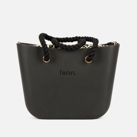 Original Handbag - Black - Leopard Print Inner - Black Rope