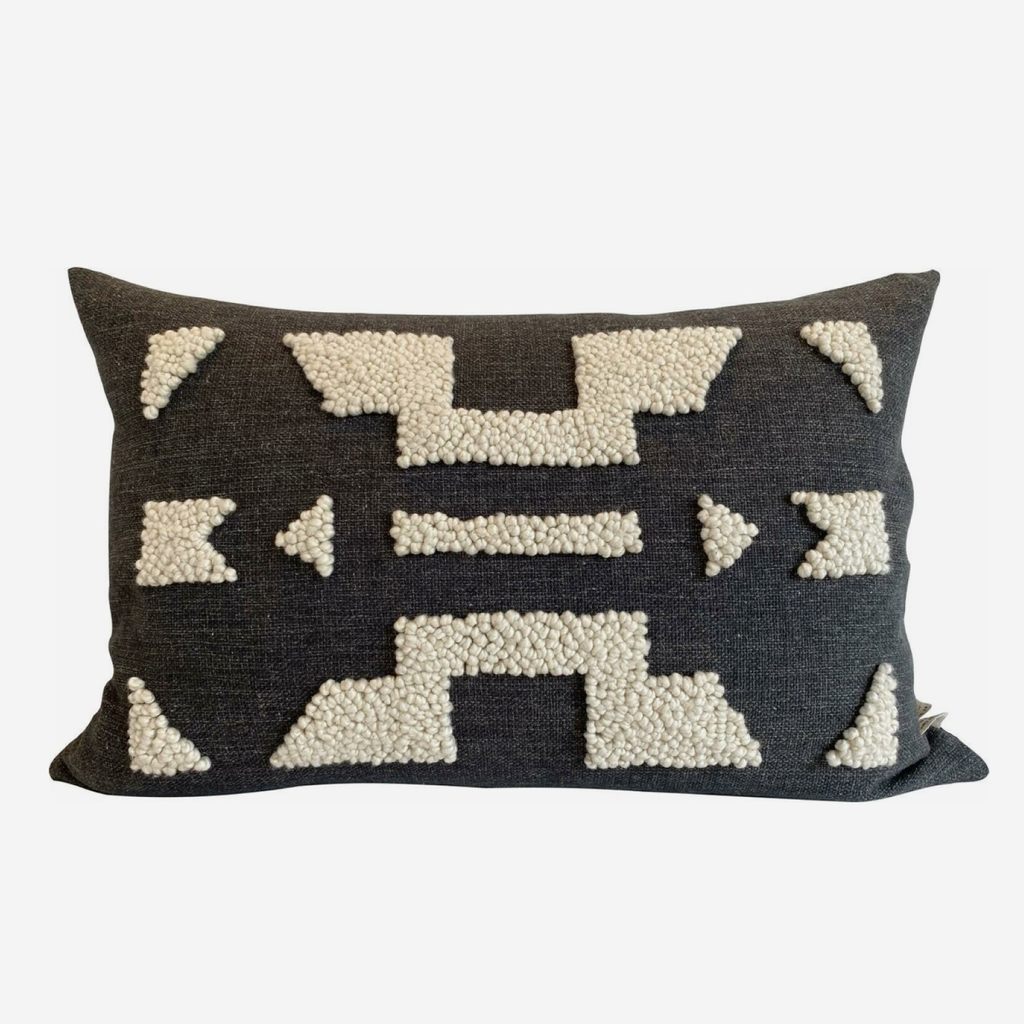 Punch Needle Scatter Cushion - Ndebele Pattern 1 - Natural On Charcoal