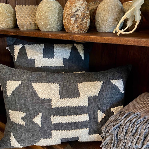 Punch Needle Scatter Cushion - Ndebele Pattern 1 - Natural On Charcoal